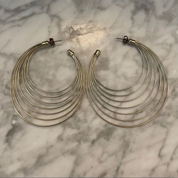 Vintage 80’s Wire Hoop Post Earrings - Picture 1 of 3
